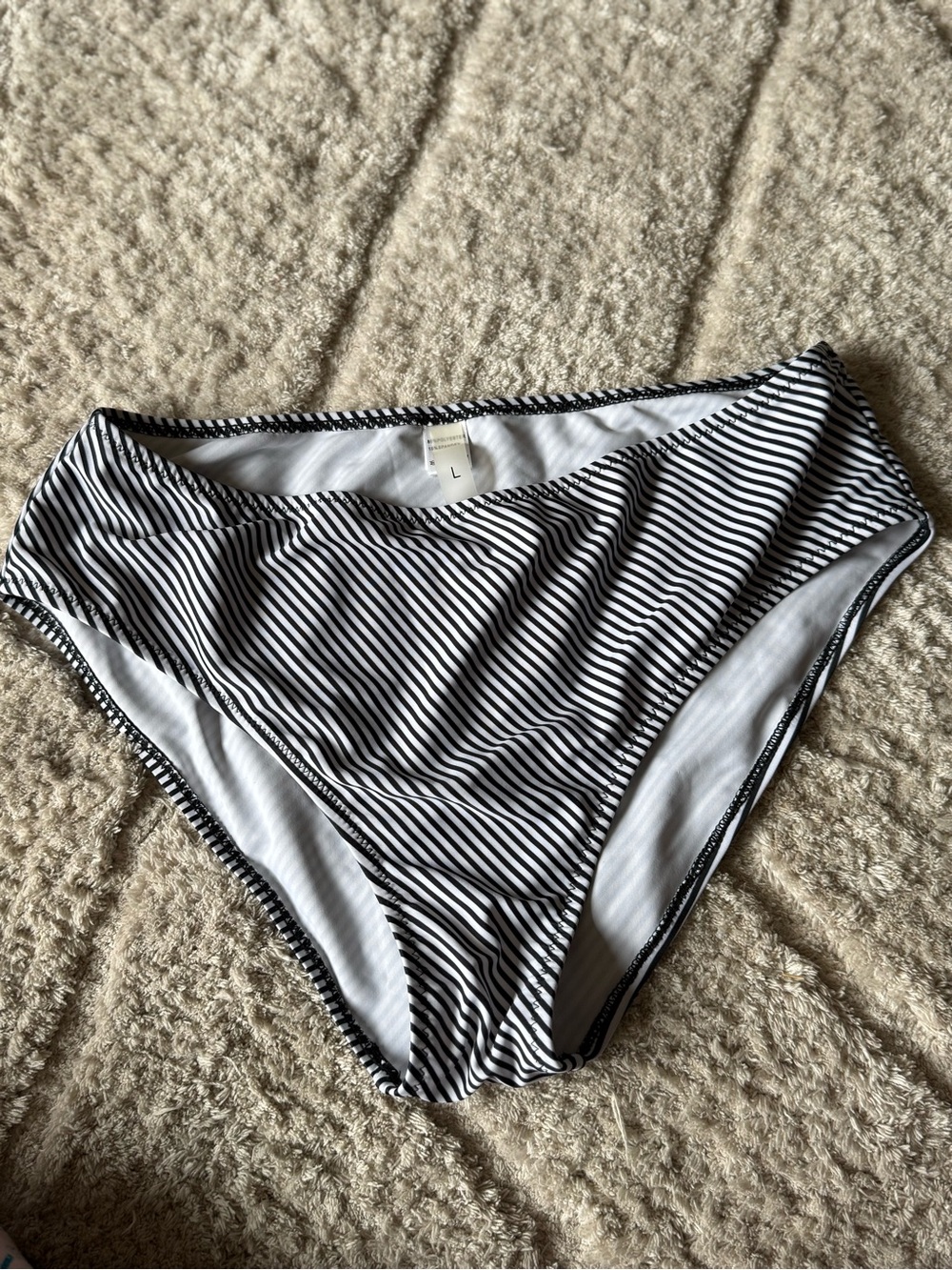 H&M Black & White Striped High-Cut Bikini Bottom - Women Swim